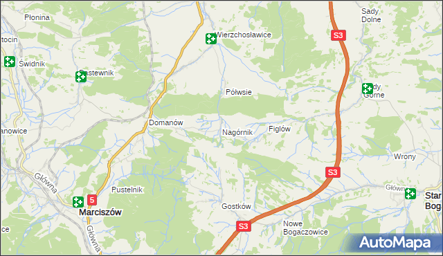 mapa Nagórnik gmina Marciszów, Nagórnik gmina Marciszów na mapie Targeo