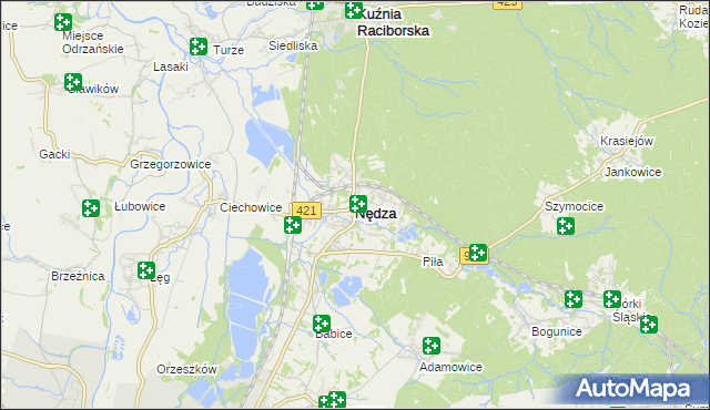 mapa Nędza powiat raciborski, Nędza powiat raciborski na mapie Targeo