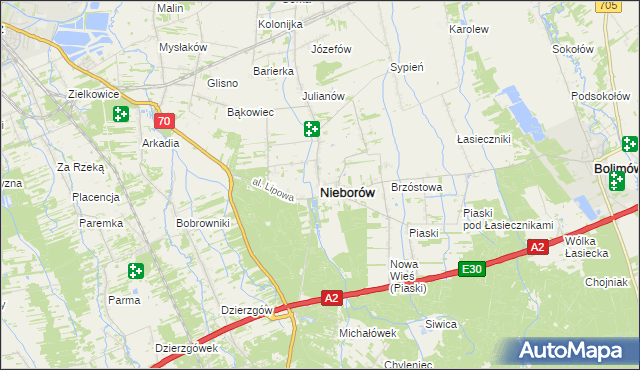 mapa Nieborów powiat łowicki, Nieborów powiat łowicki na mapie Targeo