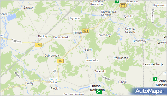 mapa Niecki gmina Turośń Kościelna, Niecki gmina Turośń Kościelna na mapie Targeo