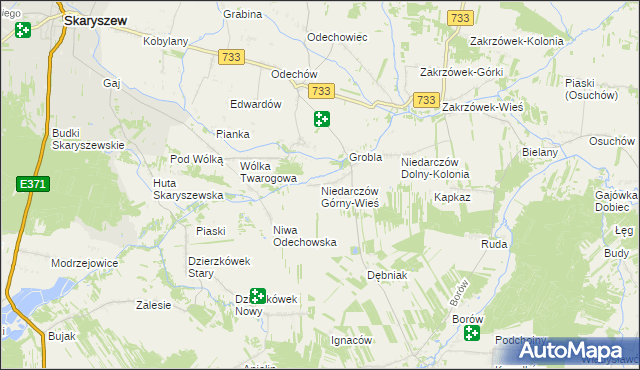 mapa Niedarczów Górny-Wieś, Niedarczów Górny-Wieś na mapie Targeo