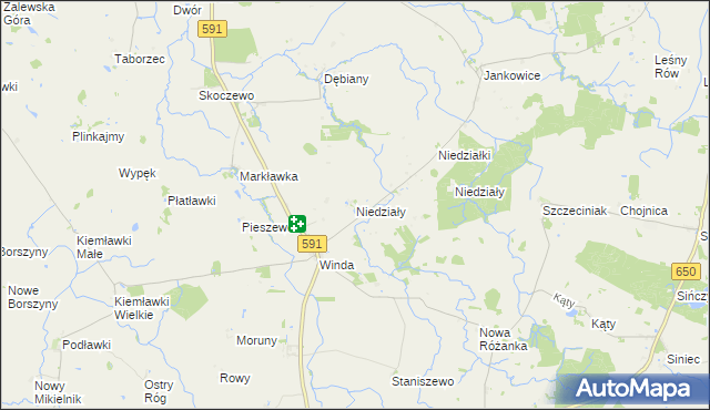 mapa Niedziały gmina Barciany, Niedziały gmina Barciany na mapie Targeo