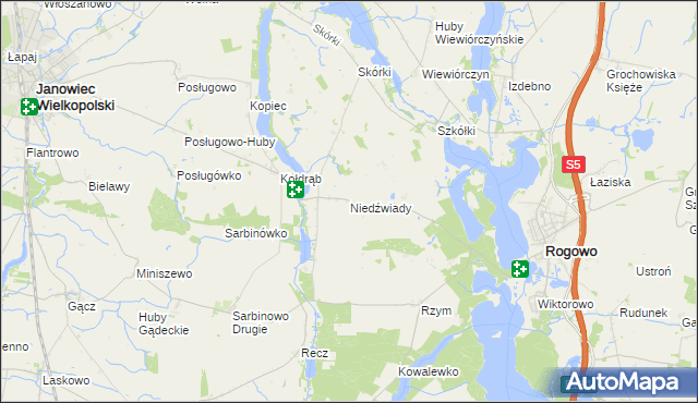 mapa Niedźwiady gmina Rogowo, Niedźwiady gmina Rogowo na mapie Targeo