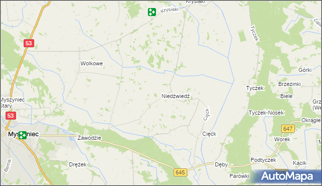mapa Niedźwiedź gmina Myszyniec, Niedźwiedź gmina Myszyniec na mapie Targeo