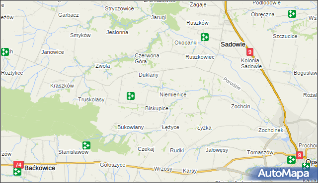 mapa Niemienice gmina Sadowie, Niemienice gmina Sadowie na mapie Targeo