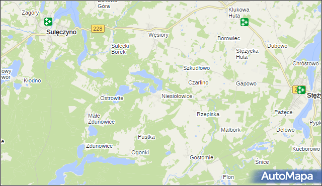 mapa Niesiołowice gmina Stężyca, Niesiołowice gmina Stężyca na mapie Targeo