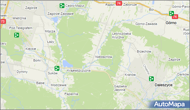 mapa Niestachów gmina Daleszyce, Niestachów gmina Daleszyce na mapie Targeo