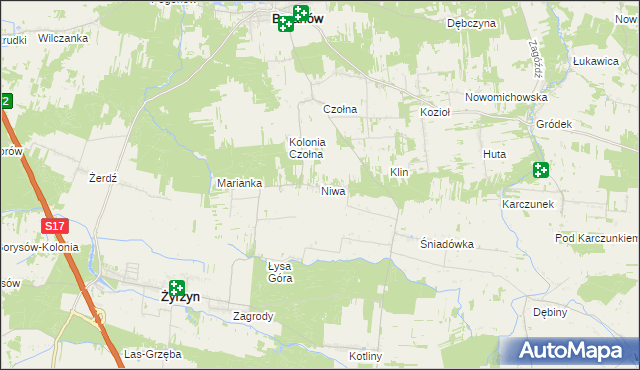 mapa Niwa gmina Baranów, Niwa gmina Baranów na mapie Targeo