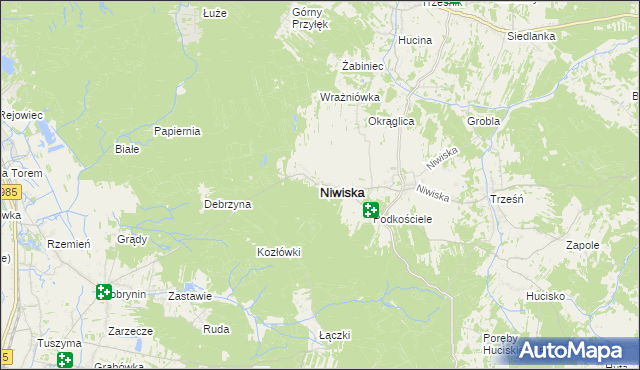 mapa Niwiska powiat kolbuszowski, Niwiska powiat kolbuszowski na mapie Targeo