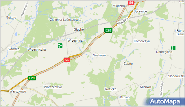 mapa Noskowo gmina Sławno, Noskowo gmina Sławno na mapie Targeo