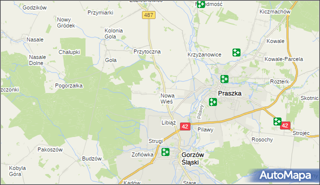 mapa Nowa Wieś gmina Gorzów Śląski, Nowa Wieś gmina Gorzów Śląski na mapie Targeo