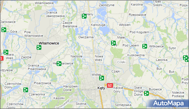 mapa Nowa Wieś gmina Kęty, Nowa Wieś gmina Kęty na mapie Targeo