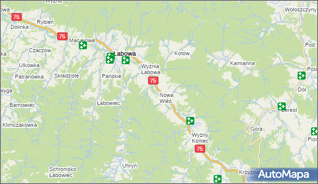 mapa Nowa Wieś gmina Łabowa, Nowa Wieś gmina Łabowa na mapie Targeo