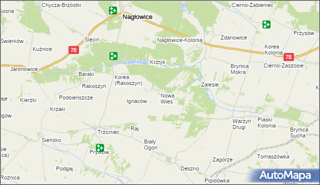 mapa Nowa Wieś gmina Nagłowice, Nowa Wieś gmina Nagłowice na mapie Targeo