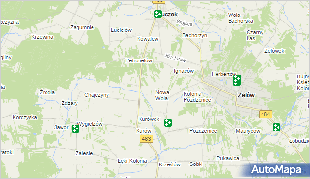 mapa Nowa Wola gmina Zelów, Nowa Wola gmina Zelów na mapie Targeo