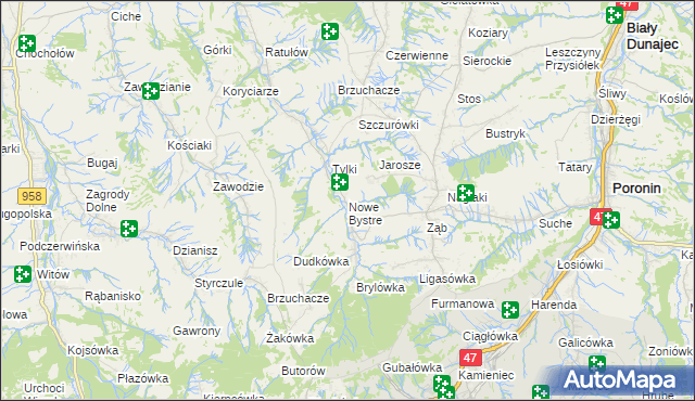 mapa Nowe Bystre, Nowe Bystre na mapie Targeo
