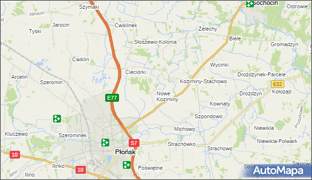 mapa Nowe Koziminy, Nowe Koziminy na mapie Targeo