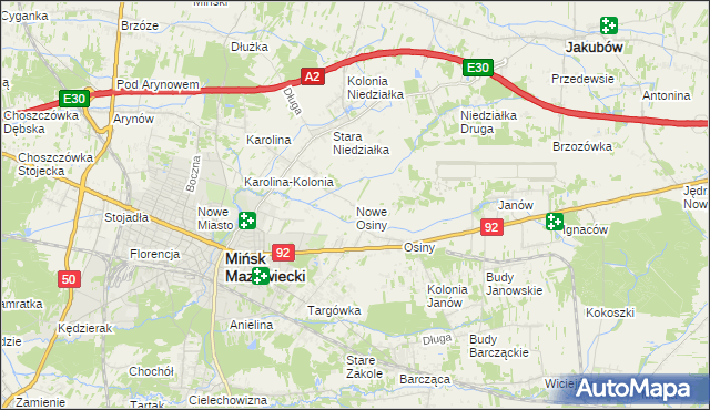 mapa Nowe Osiny, Nowe Osiny na mapie Targeo