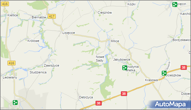 mapa Nowe Sady gmina Głubczyce, Nowe Sady gmina Głubczyce na mapie Targeo