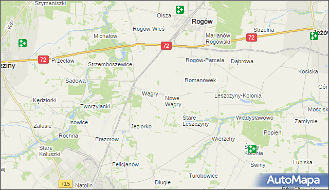 mapa Nowe Wągry, Nowe Wągry na mapie Targeo