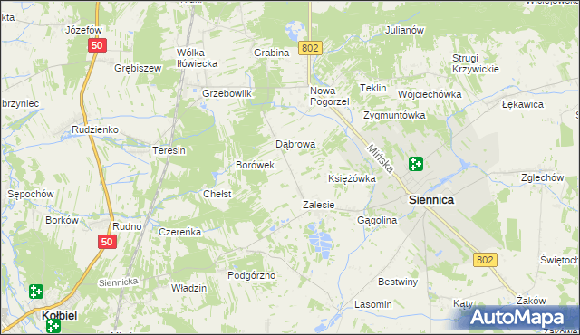 mapa Nowe Zalesie gmina Siennica, Nowe Zalesie gmina Siennica na mapie Targeo