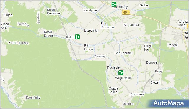 mapa Nowiny gmina Wręczyca Wielka, Nowiny gmina Wręczyca Wielka na mapie Targeo