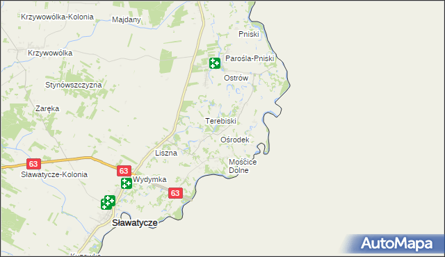 mapa Nowosiółki gmina Sławatycze, Nowosiółki gmina Sławatycze na mapie Targeo