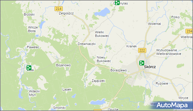 mapa Nowy Bukowiec gmina Skórcz, Nowy Bukowiec gmina Skórcz na mapie Targeo