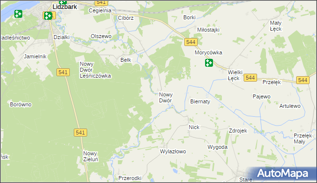 mapa Nowy Dwór gmina Lidzbark, Nowy Dwór gmina Lidzbark na mapie Targeo