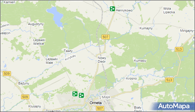 mapa Nowy Dwór gmina Orneta, Nowy Dwór gmina Orneta na mapie Targeo