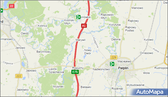 mapa Nowy Dwór gmina Pelplin, Nowy Dwór gmina Pelplin na mapie Targeo