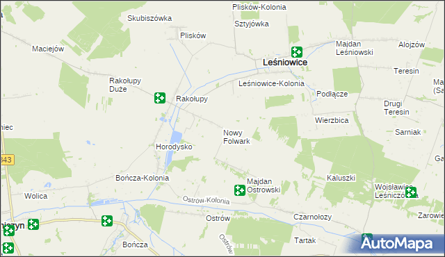 mapa Nowy Folwark gmina Leśniowice, Nowy Folwark gmina Leśniowice na mapie Targeo