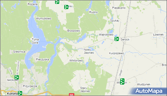 mapa Nowy Jasiniec gmina Koronowo, Nowy Jasiniec gmina Koronowo na mapie Targeo