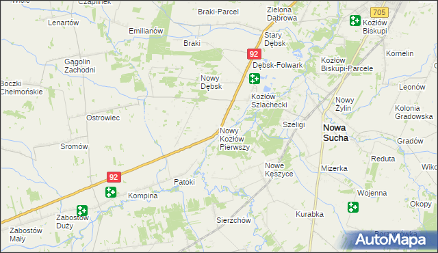 mapa Nowy Kozłów Pierwszy, Nowy Kozłów Pierwszy na mapie Targeo