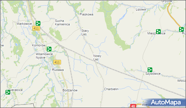 mapa Nowy Las gmina Głuchołazy, Nowy Las gmina Głuchołazy na mapie Targeo