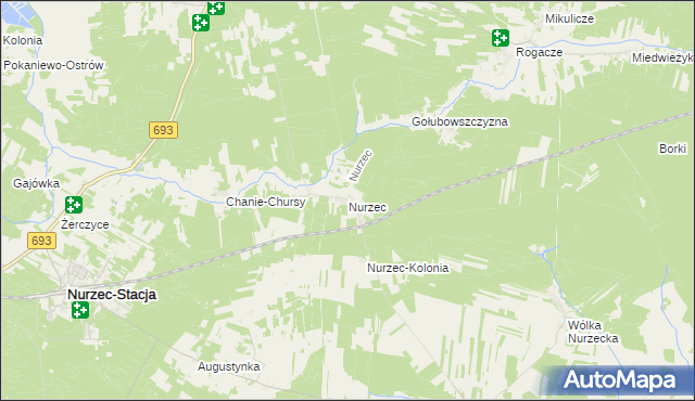 mapa Nurzec gmina Nurzec-Stacja, Nurzec gmina Nurzec-Stacja na mapie Targeo