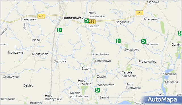 mapa Obiecanowo gmina Janowiec Wielkopolski, Obiecanowo gmina Janowiec Wielkopolski na mapie Targeo