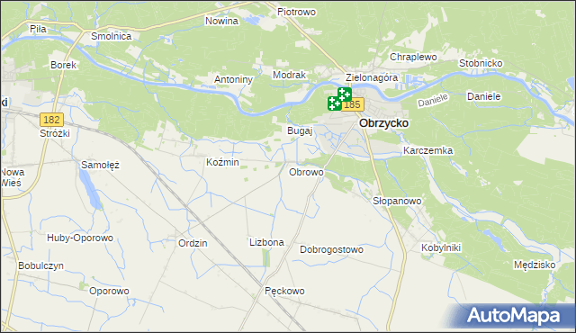 mapa Obrowo gmina Obrzycko, Obrowo gmina Obrzycko na mapie Targeo