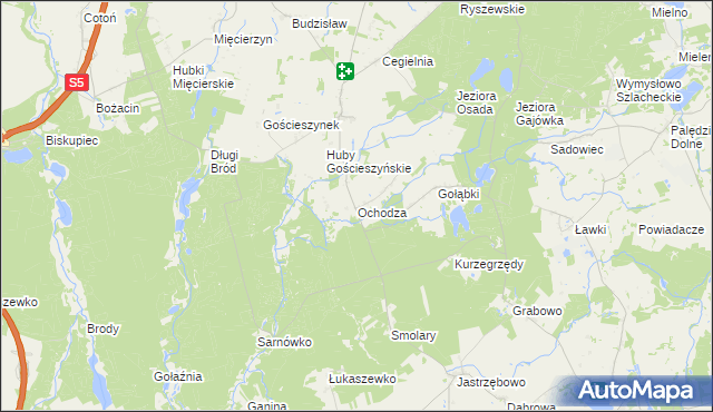 mapa Ochodza gmina Trzemeszno, Ochodza gmina Trzemeszno na mapie Targeo