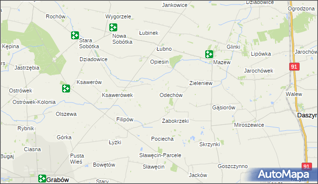 mapa Odechów gmina Grabów, Odechów gmina Grabów na mapie Targeo