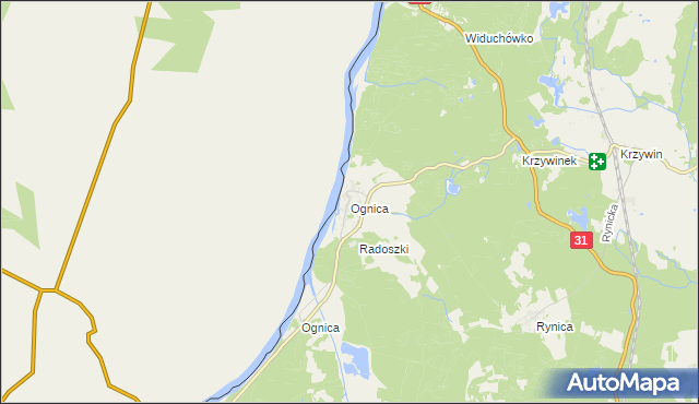 mapa Ognica gmina Widuchowa, Ognica gmina Widuchowa na mapie Targeo