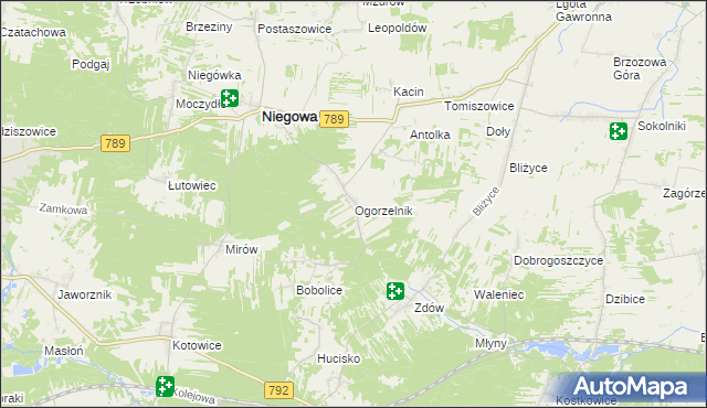 mapa Ogorzelnik, Ogorzelnik na mapie Targeo