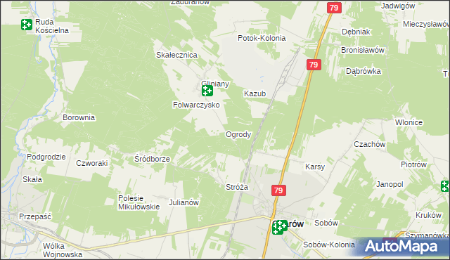 mapa Ogrody gmina Ożarów, Ogrody gmina Ożarów na mapie Targeo