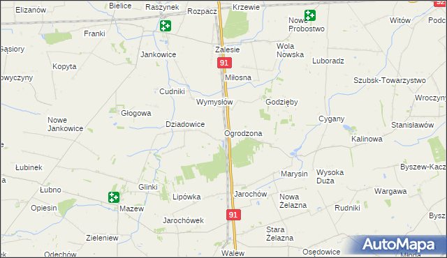 mapa Ogrodzona gmina Daszyna, Ogrodzona gmina Daszyna na mapie Targeo