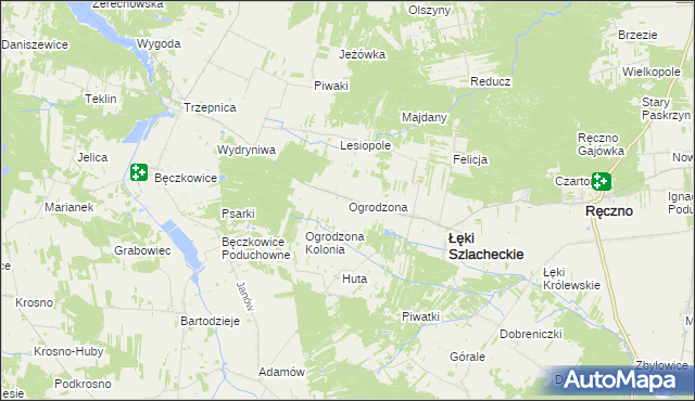 mapa Ogrodzona gmina Łęki Szlacheckie, Ogrodzona gmina Łęki Szlacheckie na mapie Targeo