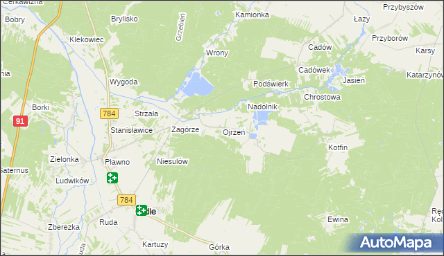 mapa Ojrzeń gmina Gidle, Ojrzeń gmina Gidle na mapie Targeo