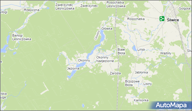 mapa Okoniny Nadjeziorne, Okoniny Nadjeziorne na mapie Targeo