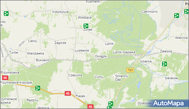 mapa Okrąglik gmina Janów, Okrąglik gmina Janów na mapie Targeo