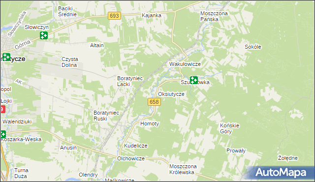 mapa Oksiutycze, Oksiutycze na mapie Targeo