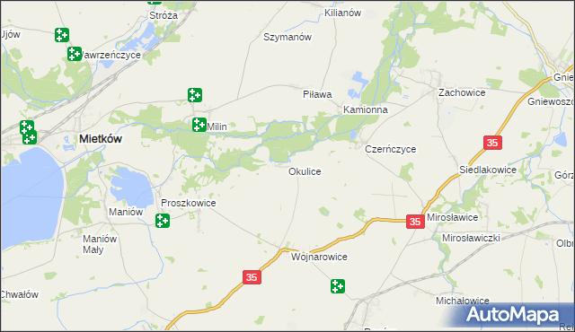 mapa Okulice gmina Sobótka, Okulice gmina Sobótka na mapie Targeo